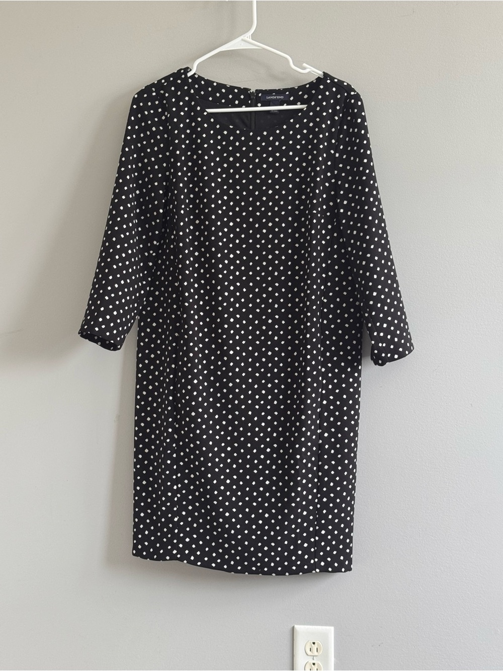 Lands' End Black White Dot Print Sheath Dress Size 6 Career Midi